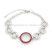 Pulsera de cadena única del acoplamiento del acero inoxidable del diseño 7 + 2 de la manera, pulsera flotante superior de la joyería del locket del esmalte rojo